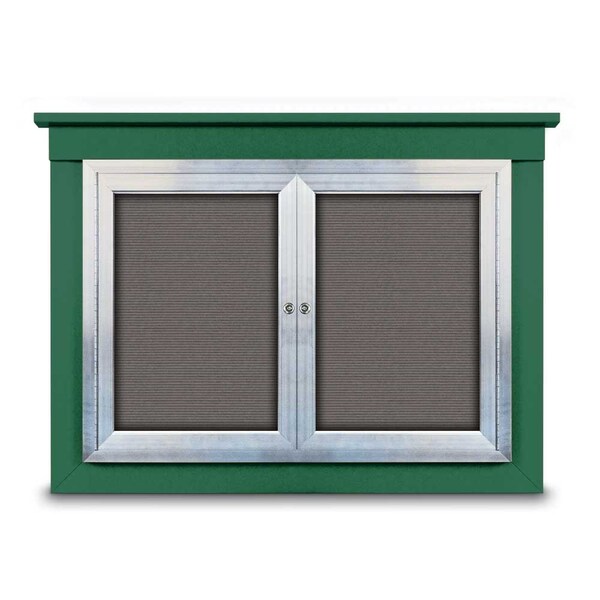 60"x36" 2-Door Enclosed Letterboard, Header, Green Vinyl/Cherry